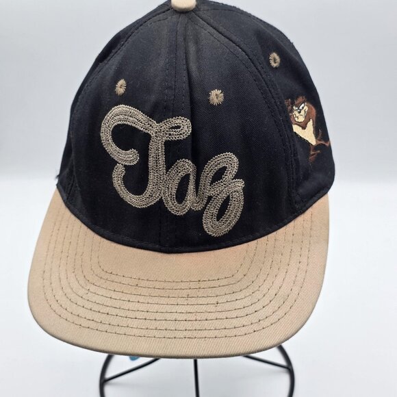Vintage Taz Hat Cap Snap Back Black Tan Mens Looney Tunes Cartoon Made USA 90s - Picture 1 of 9